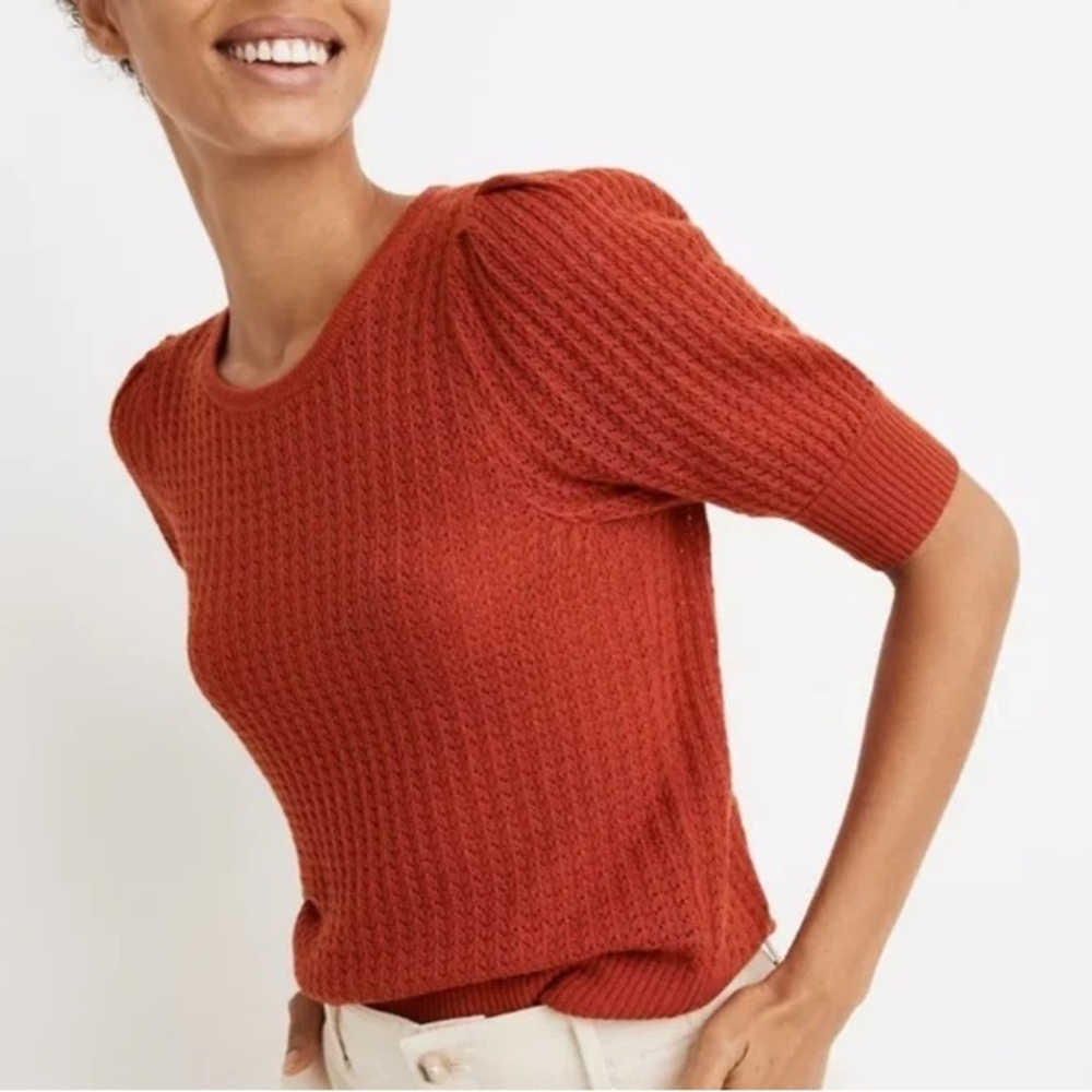 Madewell Pointelle Puff Sleeve Sweater Tee Merino Wool Blend